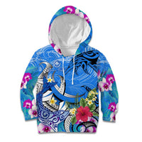 Aloha Hawaii Kid Hoodie Dolphins and Fish Hook Hibiscus DT02 Hoodie Blue - Polynesian Pride