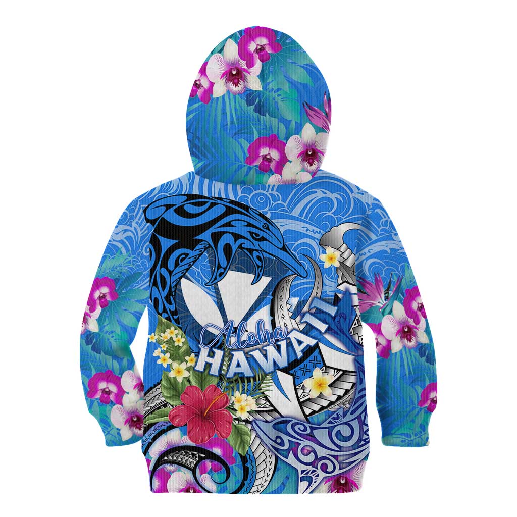 Aloha Hawaii Kid Hoodie Dolphins and Fish Hook Hibiscus DT02 - Polynesian Pride