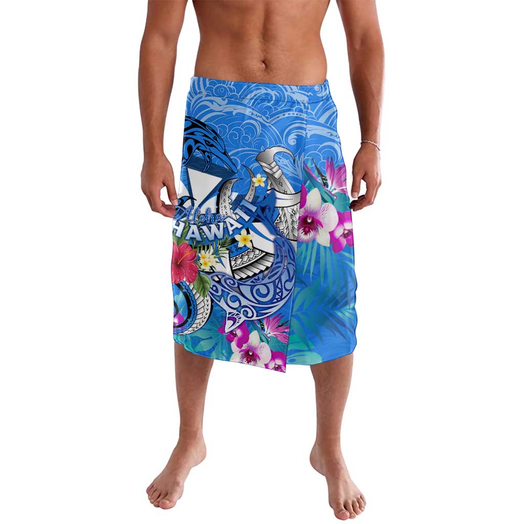 Aloha Hawaii Lavalava Dolphins and Fish Hook Hibiscus DT02 Blue - Polynesian Pride