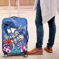 Aloha Hawaii Luggage Cover Dolphins and Fish Hook Hibiscus DT02 Blue - Polynesian Pride
