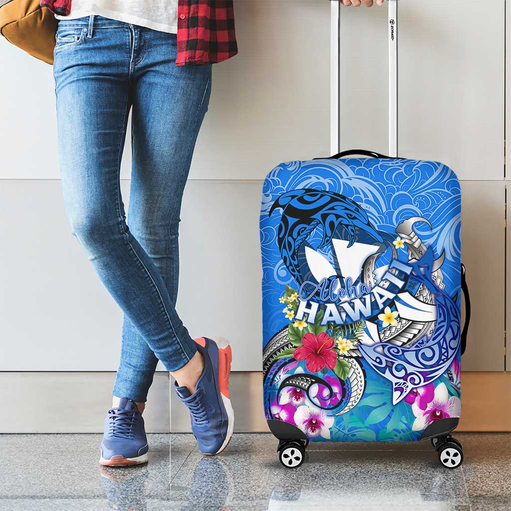 Aloha Hawaii Luggage Cover Dolphins and Fish Hook Hibiscus DT02 - Polynesian Pride
