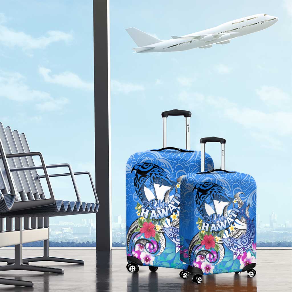 Aloha Hawaii Luggage Cover Dolphins and Fish Hook Hibiscus DT02 - Polynesian Pride
