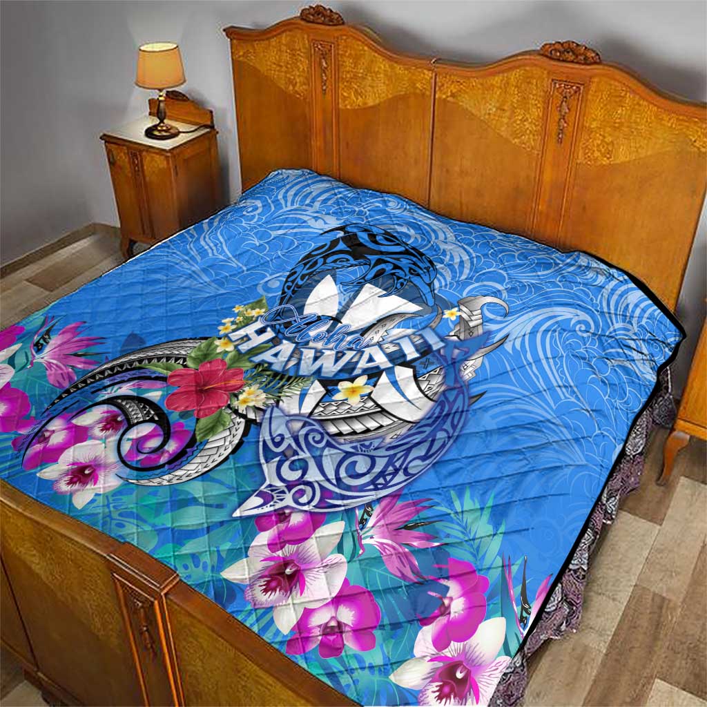 Aloha Hawaii Quilt Dolphins and Fish Hook Hibiscus DT02 - Polynesian Pride