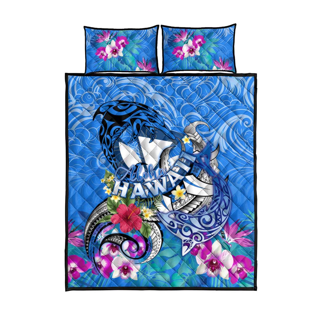 Aloha Hawaii Quilt Bed Set Dolphins and Fish Hook Hibiscus DT02 - Polynesian Pride