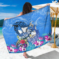 Aloha Hawaii Sarong Dolphins and Fish Hook Hibiscus DT02 One Size 44 x 66 inches Blue - Polynesian Pride