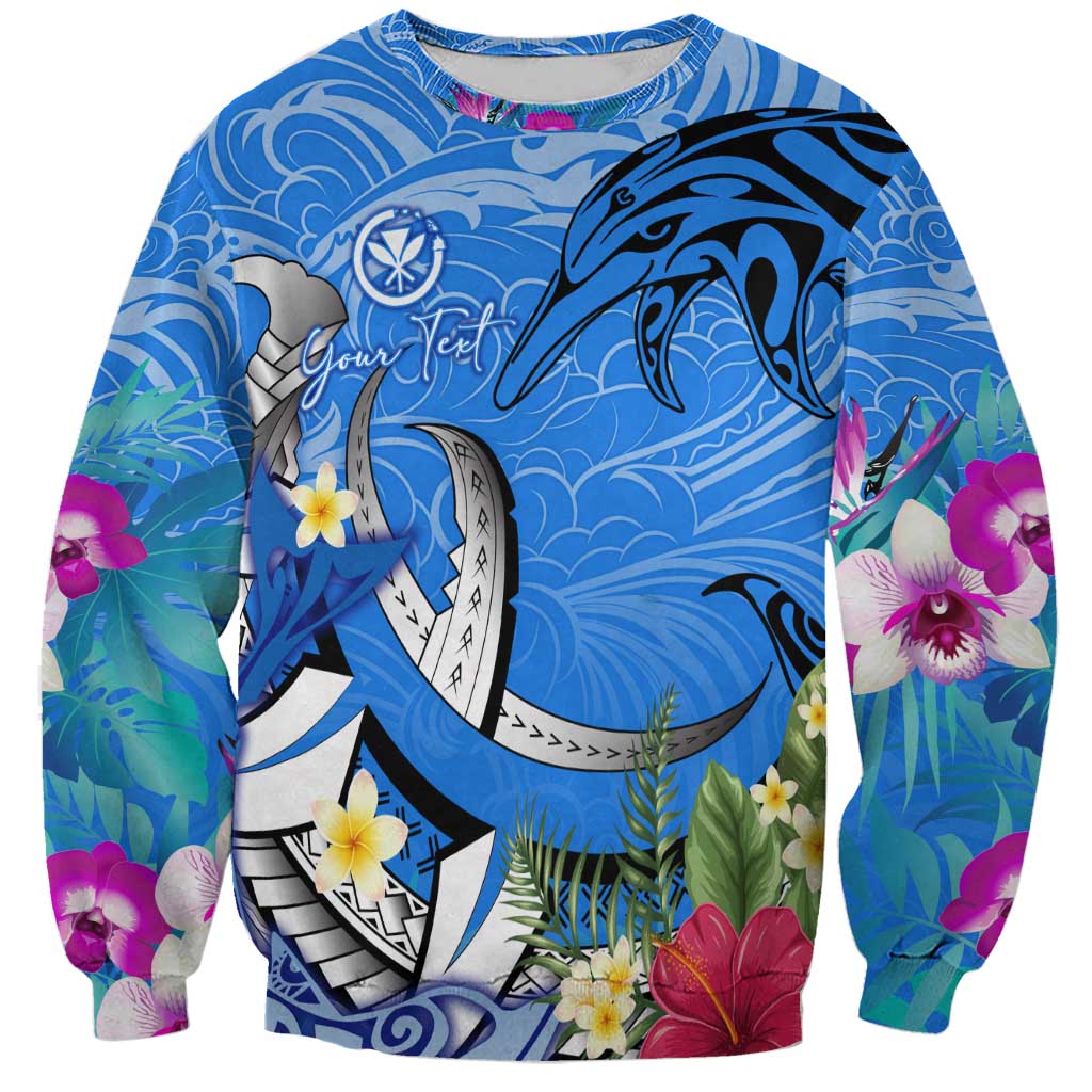 Aloha Hawaii Sweatshirt Dolphins and Fish Hook Hibiscus DT02 Unisex Blue - Polynesian Pride