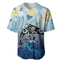Mother And Baby Dolphins Baseball Jersey Hawaii Hibiscus DT02 Blue - Polynesian Pride