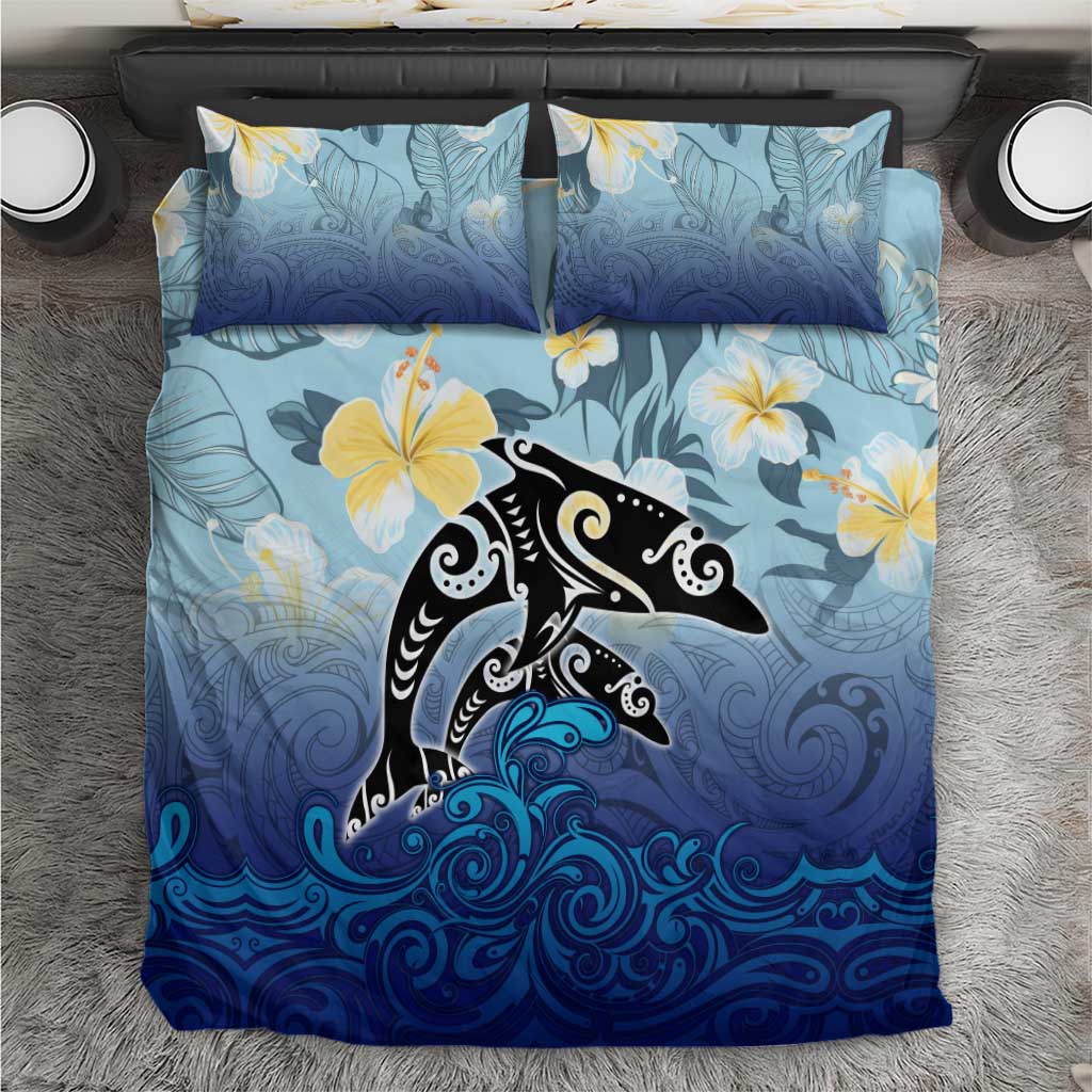 Mother And Baby Dolphins Bedding Set Hawaii Hibiscus