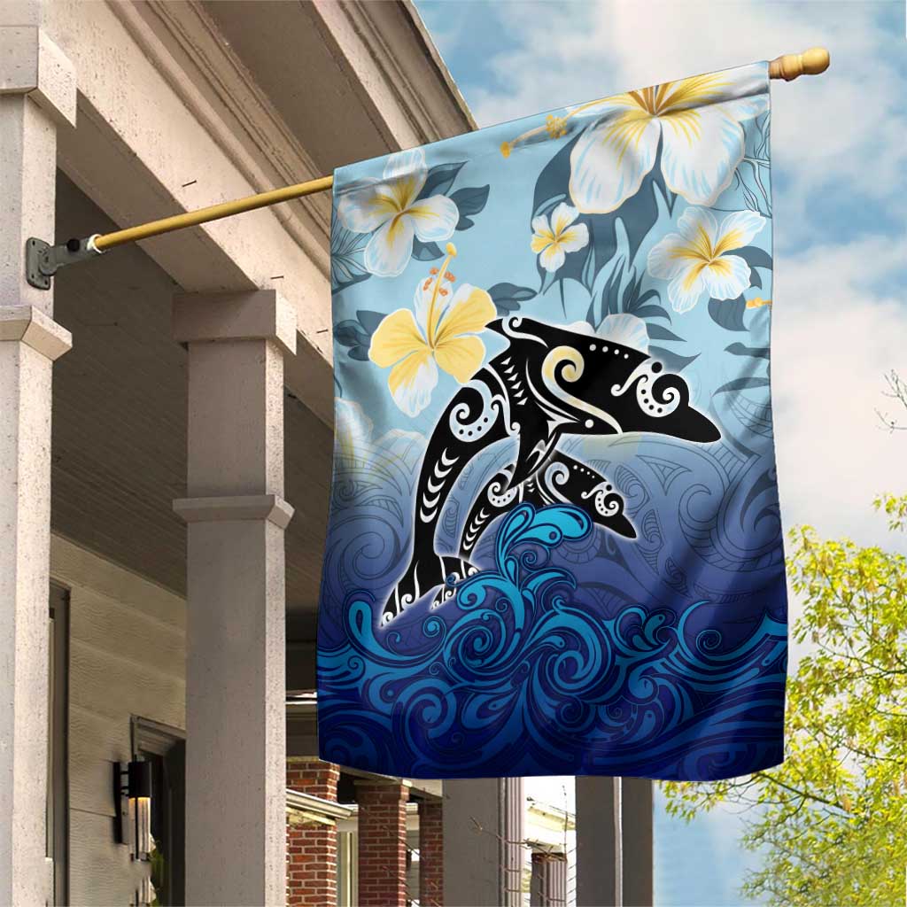 Mother And Baby Dolphins Garden Flag Hawaii Hibiscus DT02 House Flag Blue - Polynesian Pride