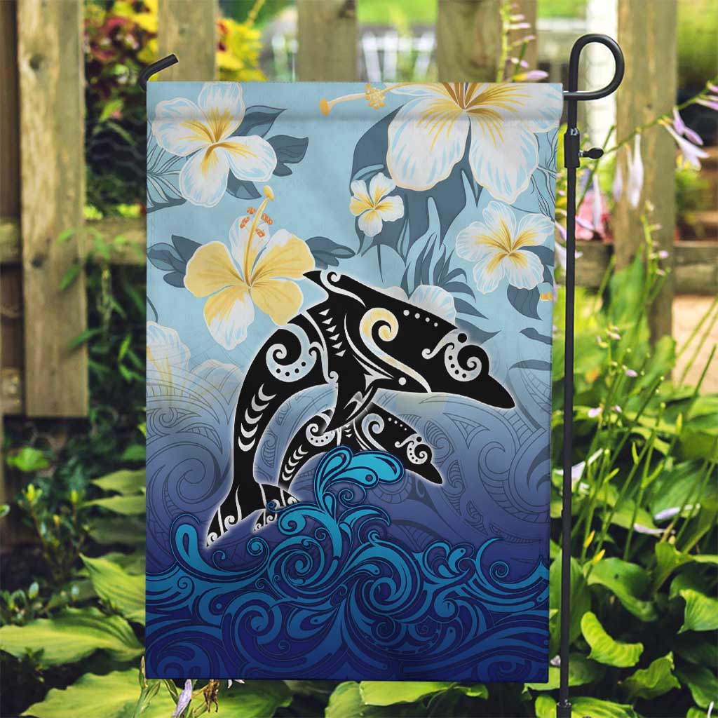 Mother And Baby Dolphins Garden Flag Hawaii Hibiscus DT02 Garden Flag Blue - Polynesian Pride