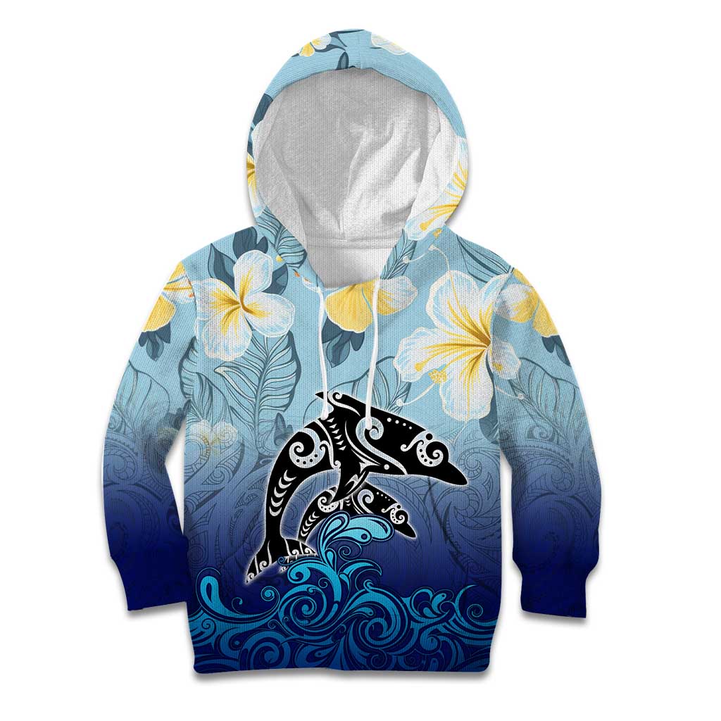Mother And Baby Dolphins Kid Hoodie Hawaii Hibiscus DT02 Hoodie Blue - Polynesian Pride