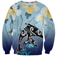 Mother And Baby Dolphins Sweatshirt Hawaii Hibiscus DT02 Unisex Blue - Polynesian Pride