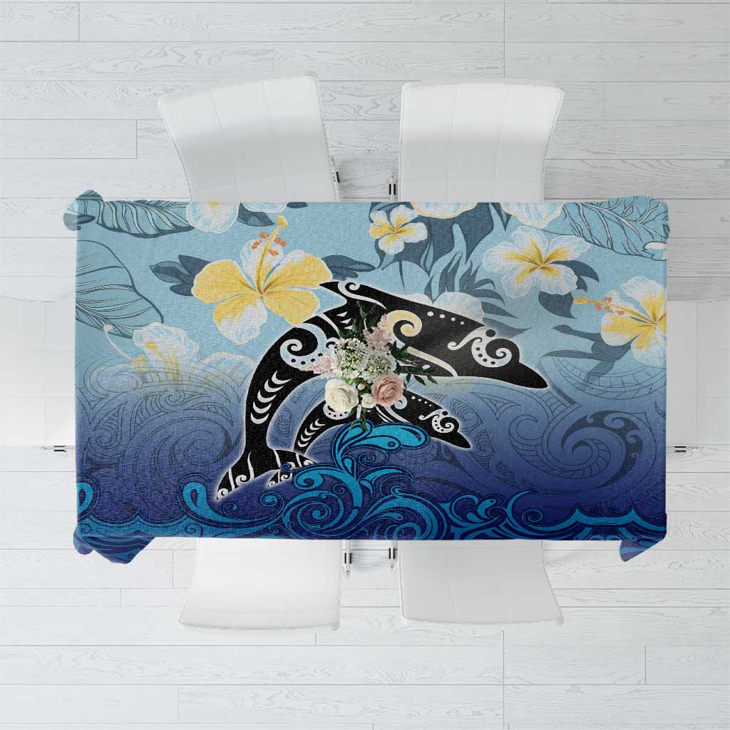 Mother And Baby Dolphins Tablecloth Hawaii Hibiscus DT02 Blue - Polynesian Pride