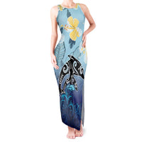 Mother And Baby Dolphins Tank Maxi Dress Hawaii Hibiscus DT02 Women Blue - Polynesian Pride