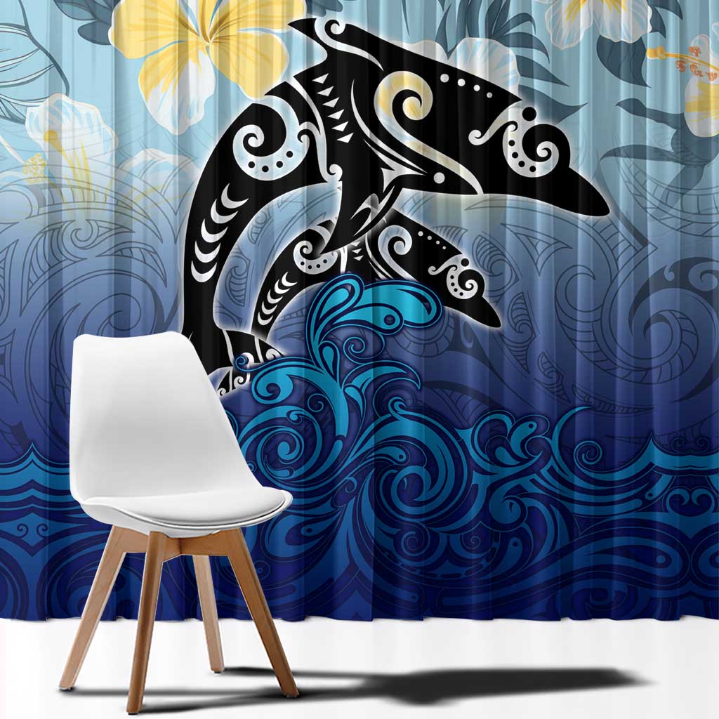 Mother And Baby Dolphins Window Curtain Hawaii Hibiscus DT02 - Polynesian Pride