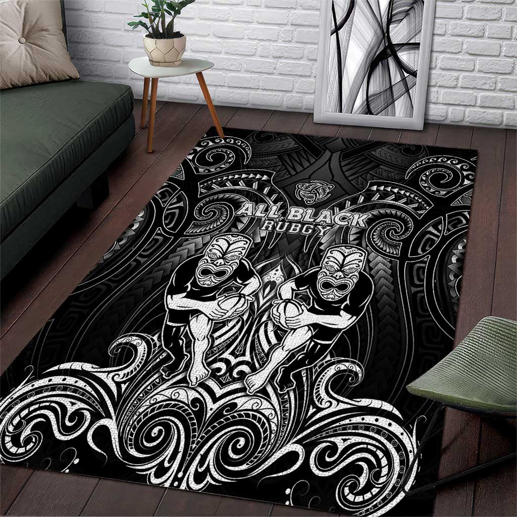All Black Area Rug New Zealand Rugby Mascot Maori DT02 Black - Polynesian Pride