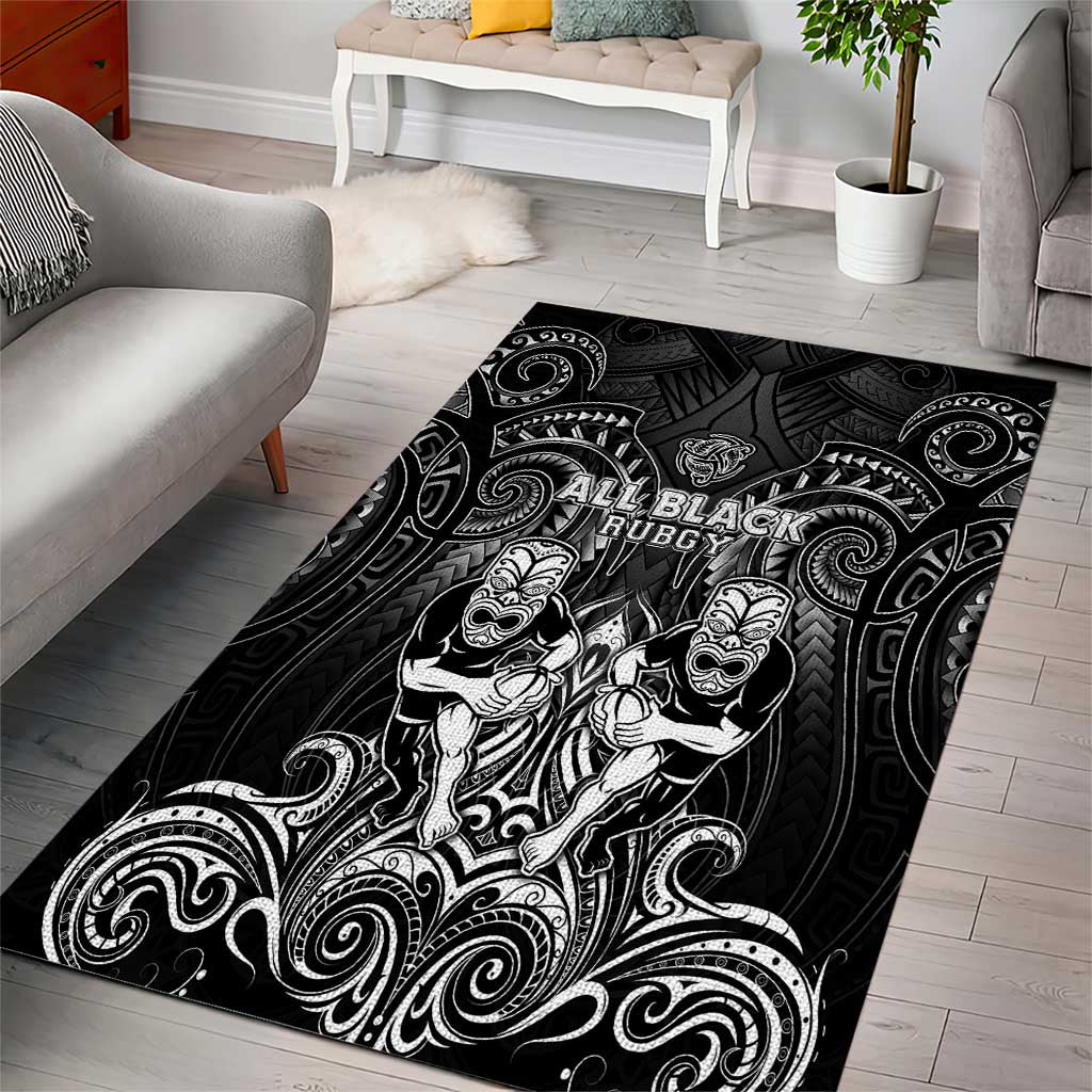 All Black Area Rug New Zealand Rugby Mascot Maori DT02 - Polynesian Pride