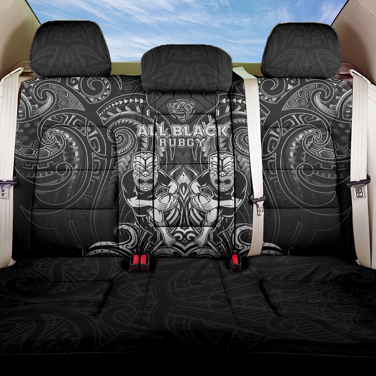 All Black Back Car Seat Cover New Zealand Rugby Mascot Maori DT02 One Size Black - Polynesian Pride