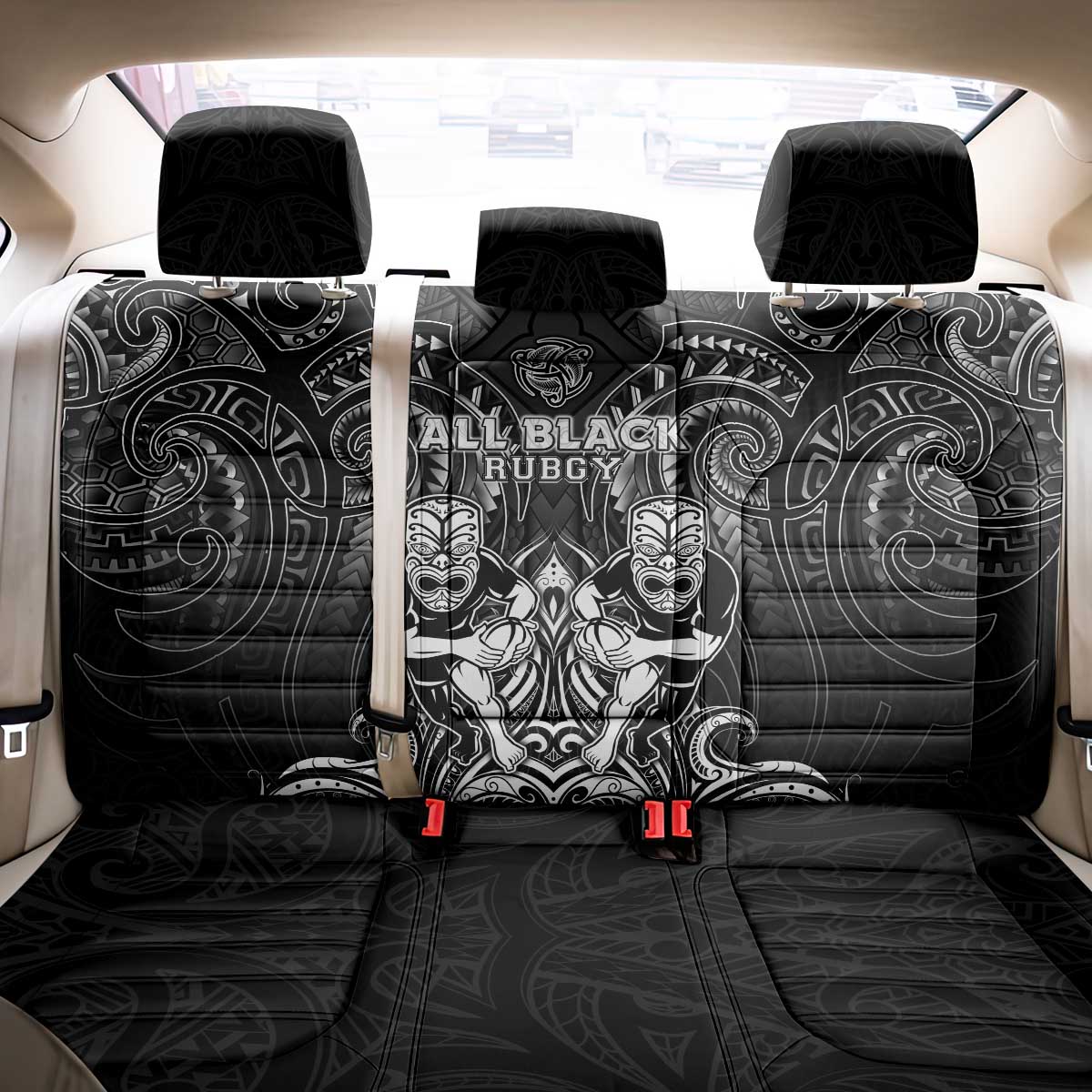 All Black Back Car Seat Cover New Zealand Rugby Mascot Maori DT02 - Polynesian Pride