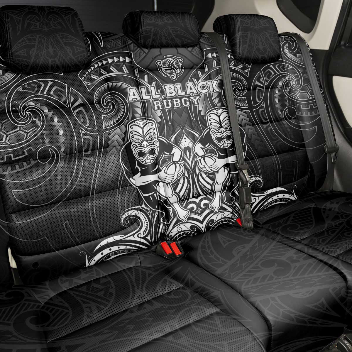All Black Back Car Seat Cover New Zealand Rugby Mascot Maori DT02 - Polynesian Pride