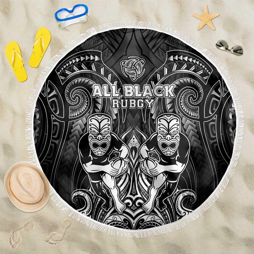 All Black Beach Blanket New Zealand Rugby Mascot Maori DT02 One Size 150cm Black - Polynesian Pride