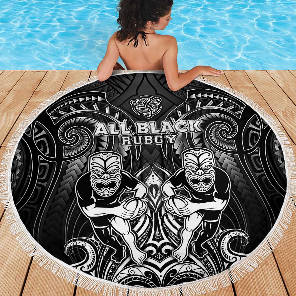 All Black Beach Blanket New Zealand Rugby Mascot Maori DT02 - Polynesian Pride