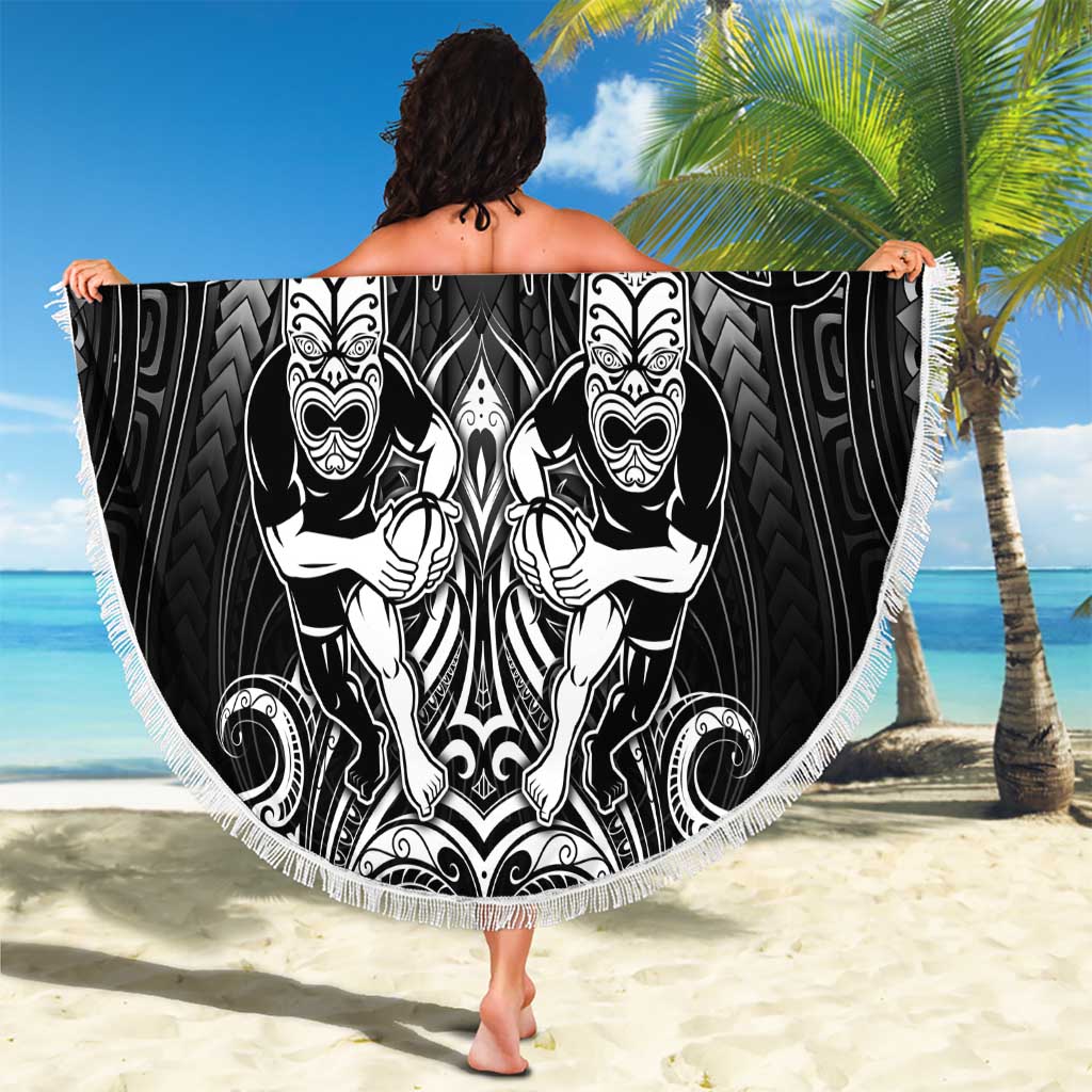 All Black Beach Blanket New Zealand Rugby Mascot Maori DT02 - Polynesian Pride