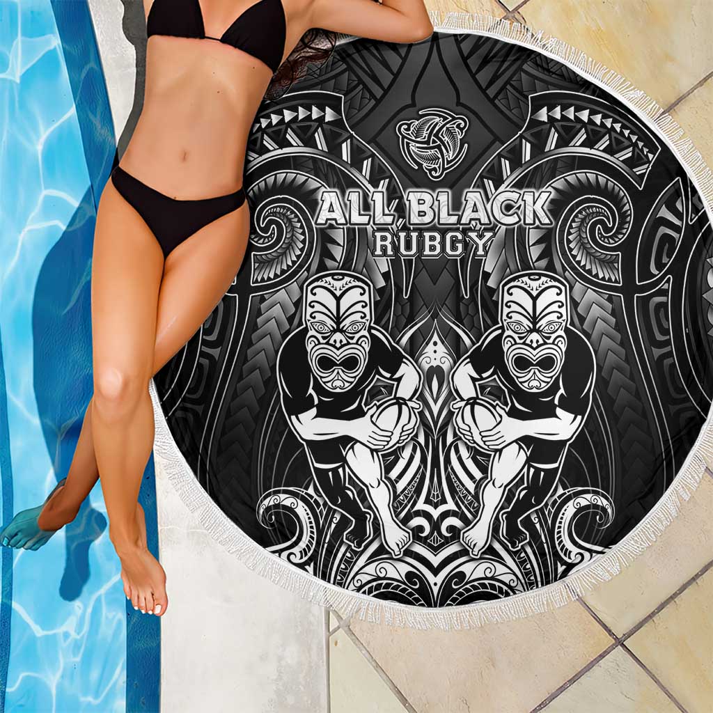 All Black Beach Blanket New Zealand Rugby Mascot Maori DT02 - Polynesian Pride