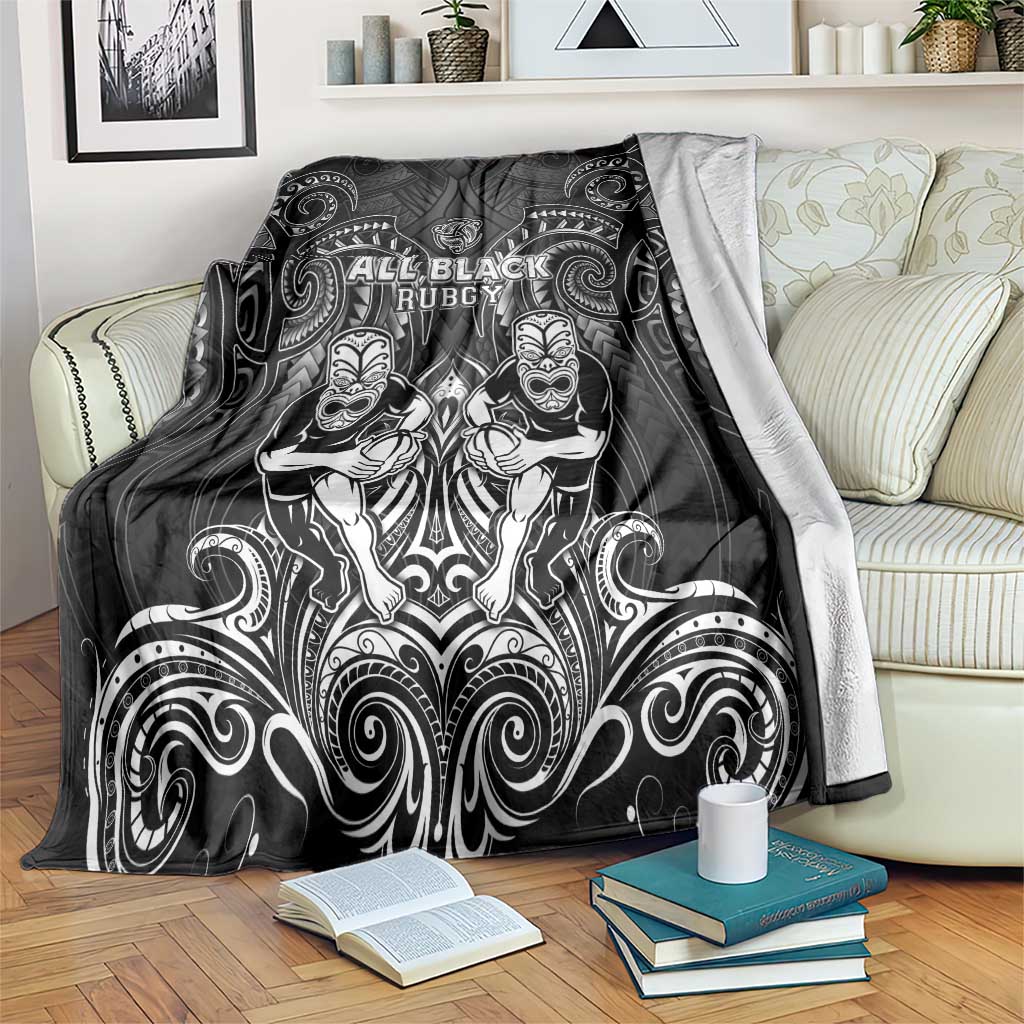 All Black Blanket New Zealand Rugby Mascot Maori DT02 Black - Polynesian Pride