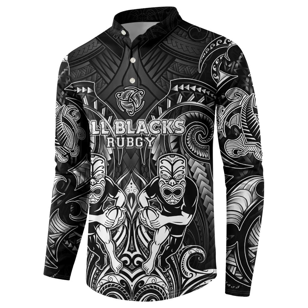 Personalized All Black Button Sweatshirt New Zealand Rugby Mascot Maori DT02 - Polynesian Pride