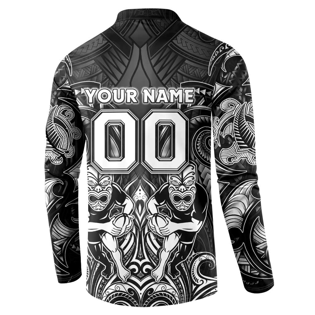 Personalized All Black Button Sweatshirt New Zealand Rugby Mascot Maori DT02 - Polynesian Pride