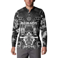 Personalized All Black Button Sweatshirt New Zealand Rugby Mascot Maori DT02 - Polynesian Pride