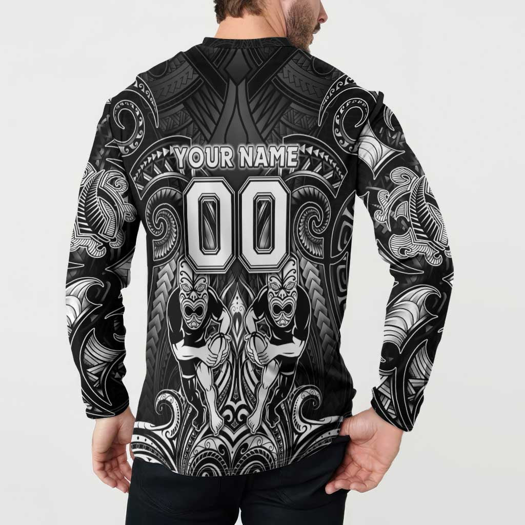 Personalized All Black Button Sweatshirt New Zealand Rugby Mascot Maori DT02 - Polynesian Pride