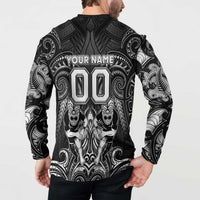 Personalized All Black Button Sweatshirt New Zealand Rugby Mascot Maori DT02 - Polynesian Pride
