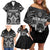 Personalized All Black Family Matching Off Shoulder Short Dress and Hawaiian Shirt New Zealand Rugby Mascot Maori