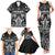 Personalized All Black Family Matching Tank Maxi Dress and Hawaiian Shirt New Zealand Rugby Mascot Maori