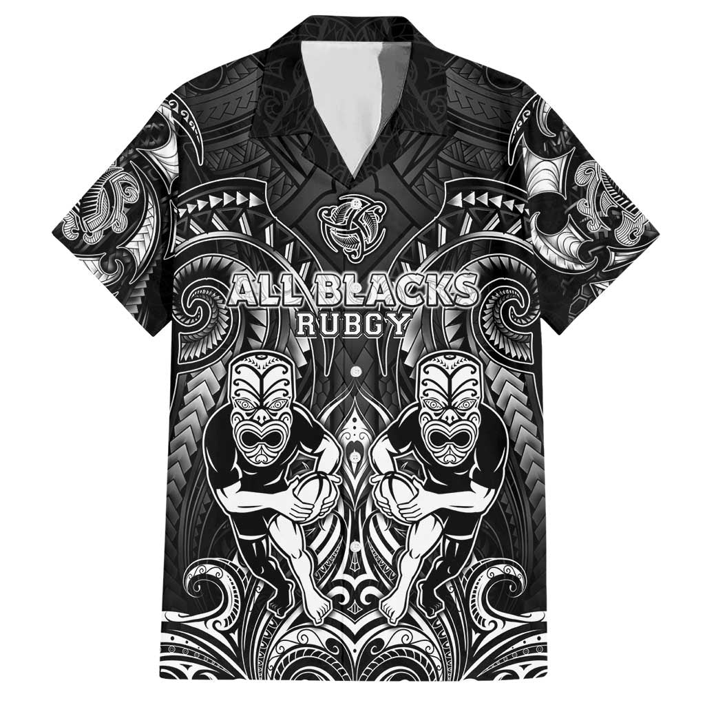 Personalized All Black Hawaiian Shirt New Zealand Rugby Mascot Maori DT02 Black - Polynesian Pride