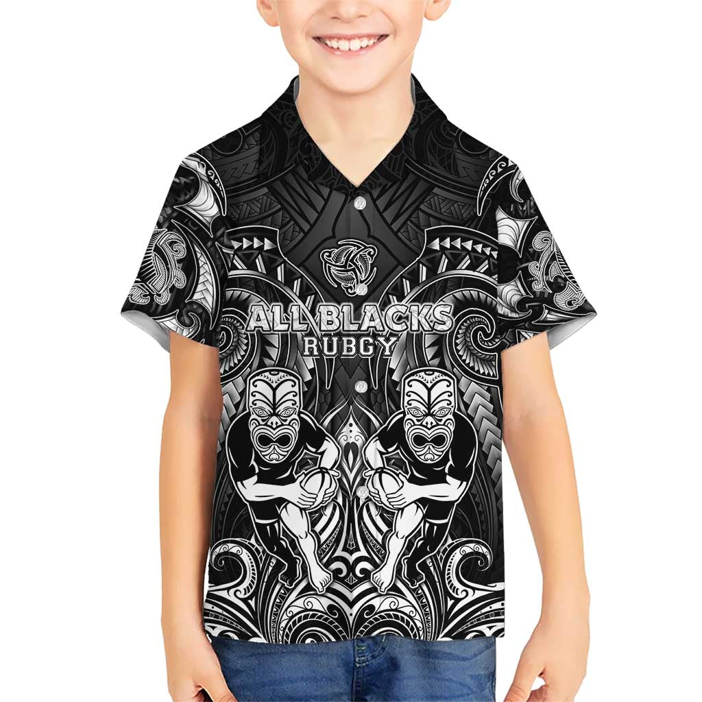 Personalized All Black Kid Hawaiian Shirt New Zealand Rugby Mascot Maori DT02 Kid Black - Polynesian Pride