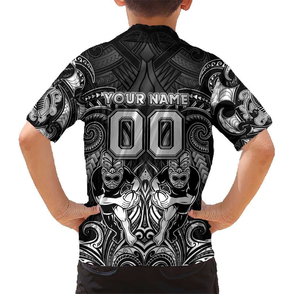 Personalized All Black Kid Hawaiian Shirt New Zealand Rugby Mascot Maori DT02 - Polynesian Pride