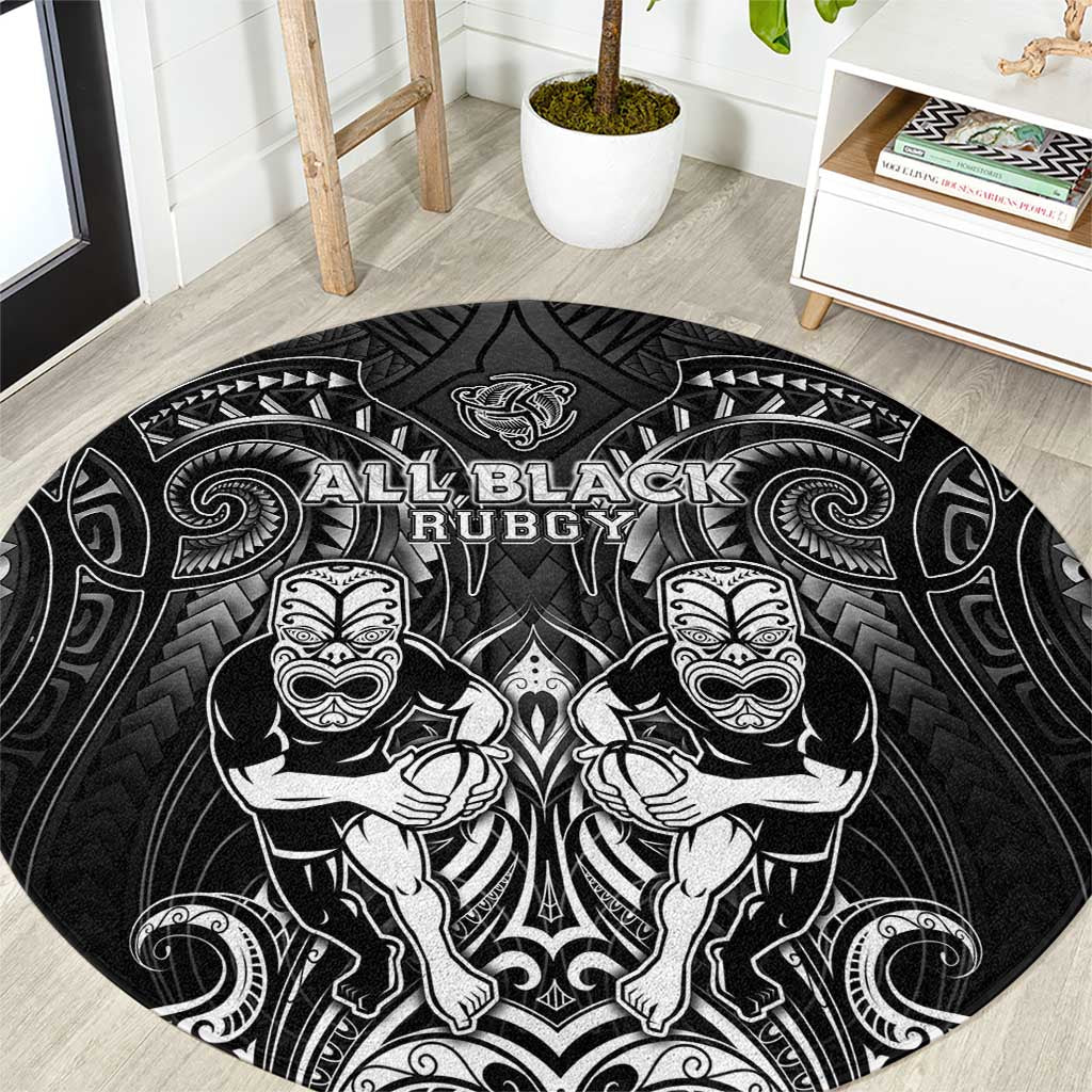 All Black Round Carpet New Zealand Rugby Mascot Maori DT02 Black - Polynesian Pride