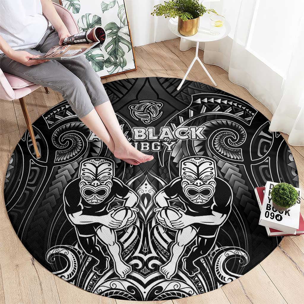 All Black Round Carpet New Zealand Rugby Mascot Maori DT02 - Polynesian Pride