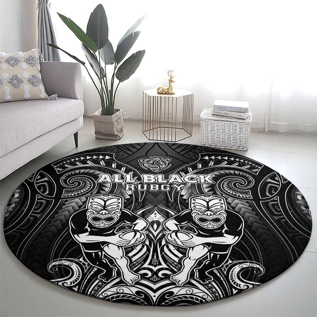 All Black Round Carpet New Zealand Rugby Mascot Maori DT02 - Polynesian Pride