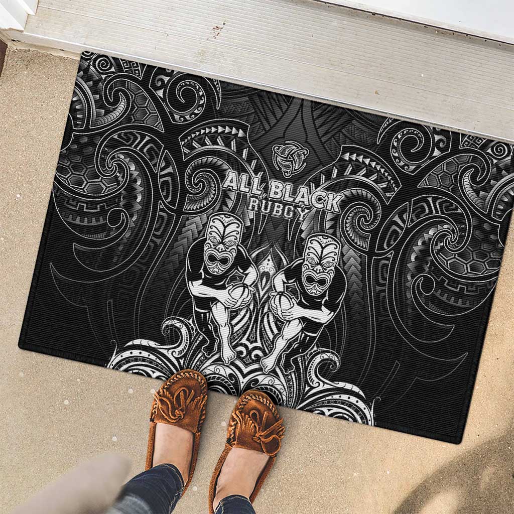 All Black Rubber Doormat New Zealand Rugby Mascot Maori DT02 - Polynesian Pride