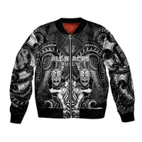 Personalized All Black Sleeve Zip Bomber Jacket New Zealand Rugby Mascot Maori DT02 Unisex Black - Polynesian Pride