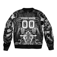 Personalized All Black Sleeve Zip Bomber Jacket New Zealand Rugby Mascot Maori DT02 - Polynesian Pride