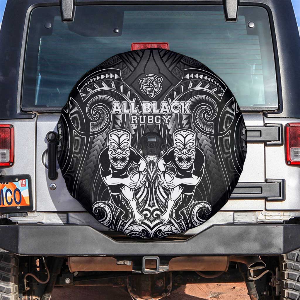 All Black Spare Tire Cover New Zealand Rugby Mascot Maori DT02 Black - Polynesian Pride