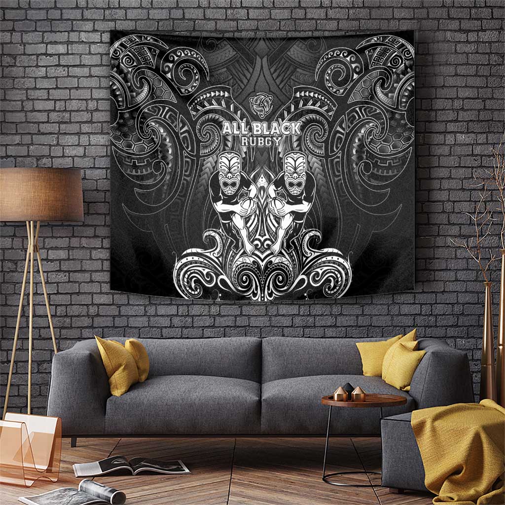 All Black Tapestry New Zealand Rugby Mascot Maori DT02 Black - Polynesian Pride