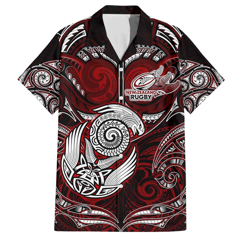 Personalized New Zealand Aotearoa Rugby Hawaiian Shirt Maori Fern Tattoo Art DT02 Red - Polynesian Pride