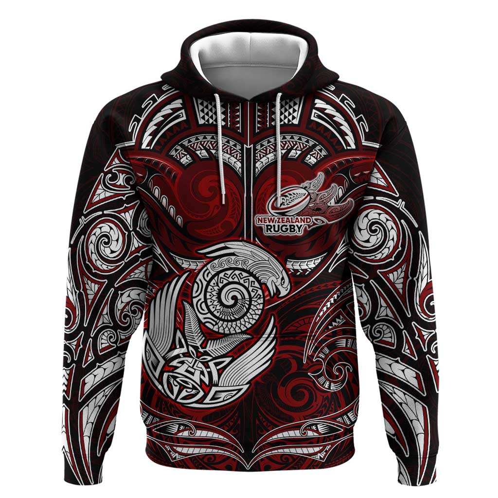 Personalized New Zealand Aotearoa Rugby Hoodie Maori Fern Tattoo Art