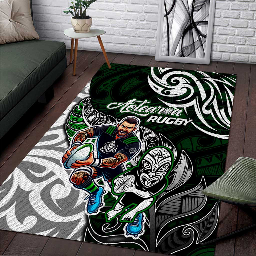 NZ Aotearoa Rugby Area Rug New Zealand Silver Fern DT02 Green - Polynesian Pride